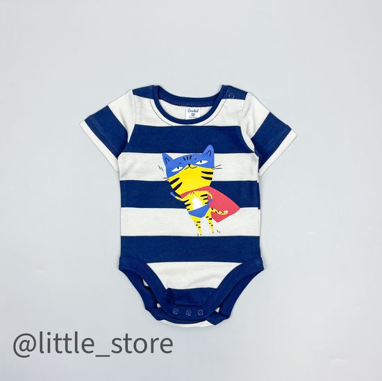 Боди хлопковое "Папа-мой герой" полоска на синем