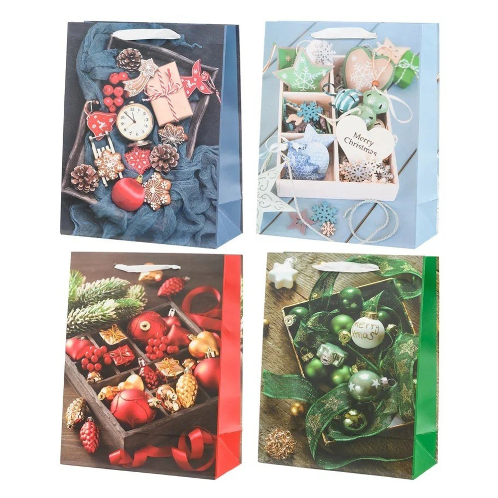 Подарочный пакет Basir, серия "Зима", бумажный, цветной с рисунком ассорти, размер 32*44*12 см