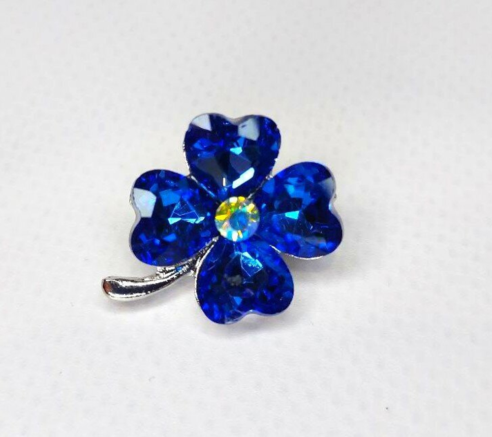 Брошь. Брошка. Клевер-четырехлистник — символ удачи. Цвет синий