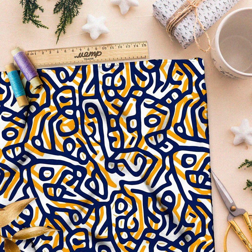 Ткань премиум таффета колоритные линии