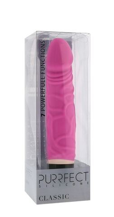 Ярко-розовый вибратор PURRFECT SILICONE CLASSIC 6.5INCH - 16,5 см. (Цвет: розовый)