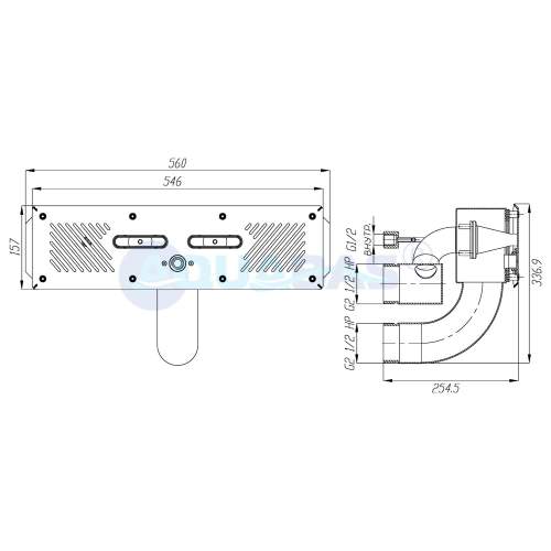 ПТУ.75.1 Противоток узкий (закладная деталь с лицевой панелью и пневмокнопкой) 75 м3/час