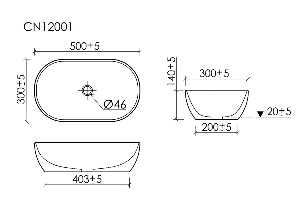 Раковина CERAMICANOVA Twist накладная овальной формы 500x300x140 белый матовый CN12001MW