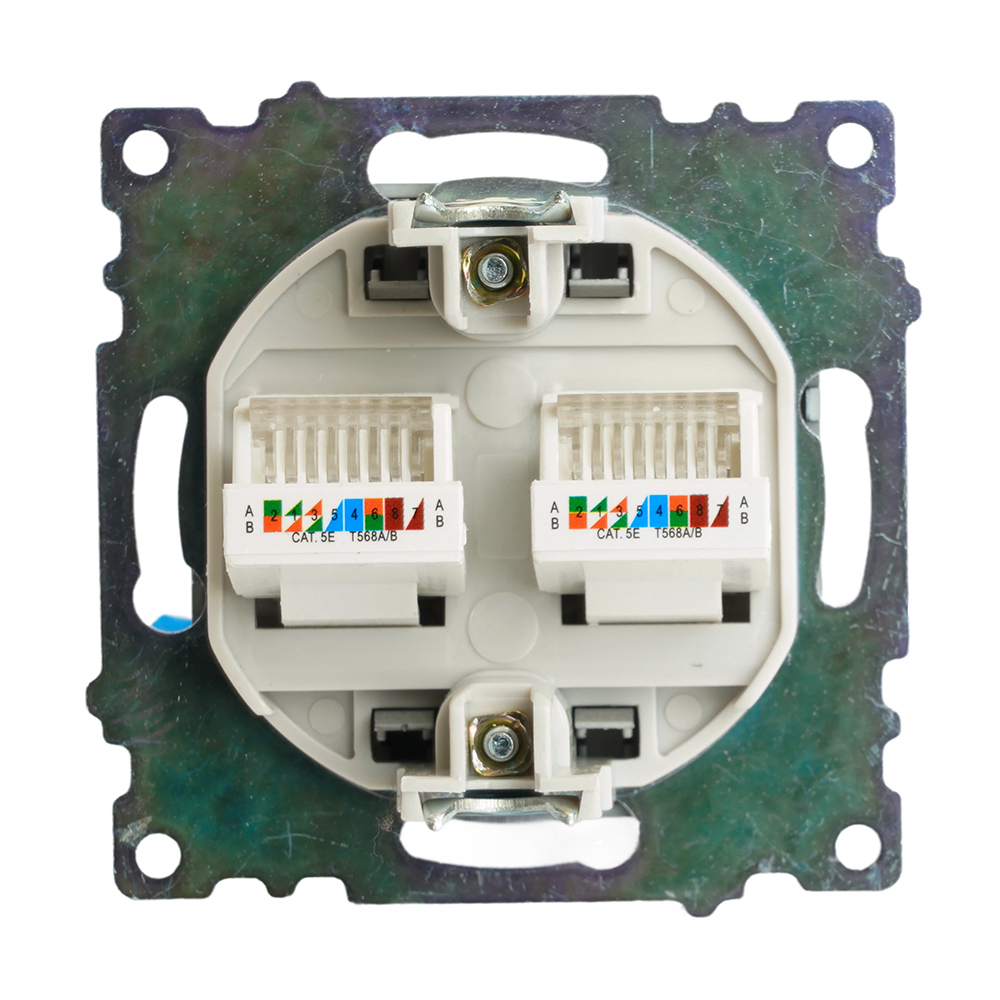 Розетка компьютерная 2-местная RJ-45 (механизм) STEKKER GLS00-7109-06 , серия Катрин, графит 50008