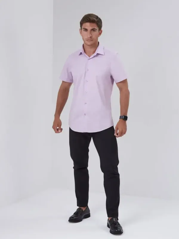 Рубашка приталенная SLIM FIT с коротким рукавом, сиреневая