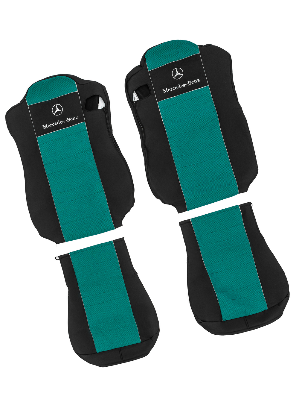 Чехлы Mercedes Actros с 2023 года (Китаец) (полиэфир, черный, зеленая вставка)