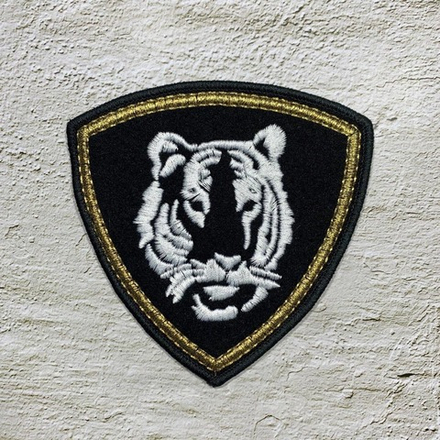Нашивка ( Шеврон ) На Рукав ВВ МВД Восточный Округ Вышитая Тигр ( Белая Эмблема ) Черная