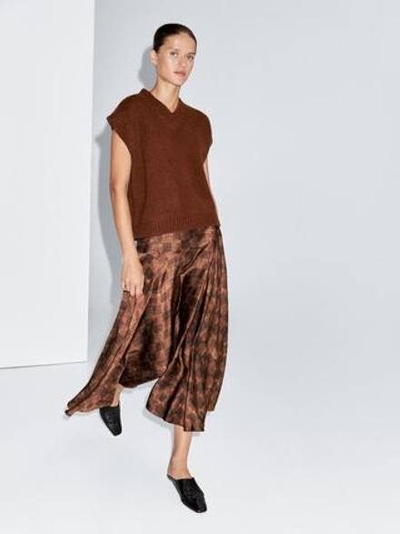 Massimo Dutti Юбка миди с клетчатым принтом, металлический