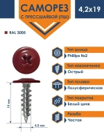 Саморез Daxmer ПШ 4,2х19 с прессшайбой острый RAL 3005