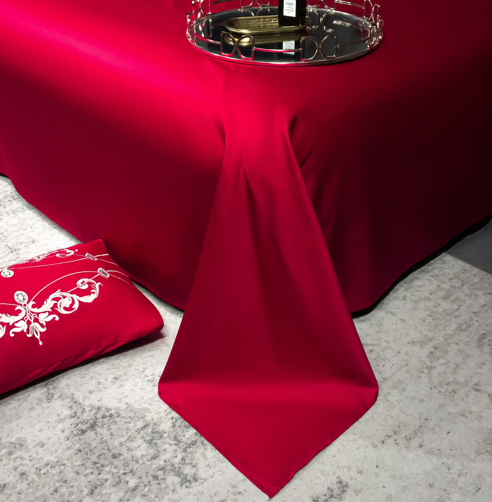 Постельное белье Сатин Гладкокрашеный Вышивка Делюкс на резинке DHCR002