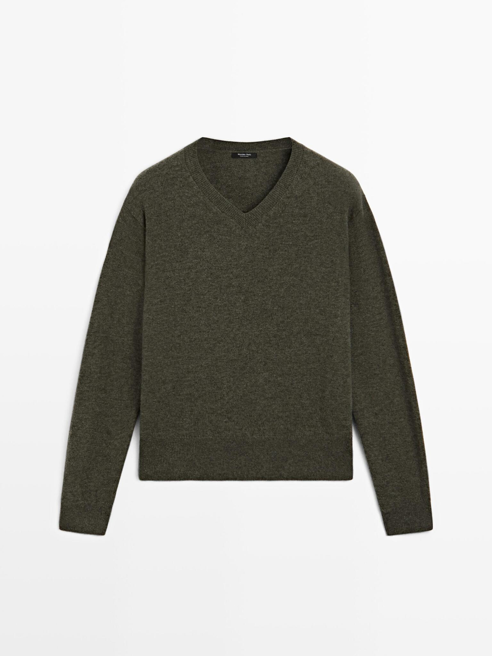 Massimo Dutti Свитер из смесовой шерсти с V-образным вырезом, зеленый