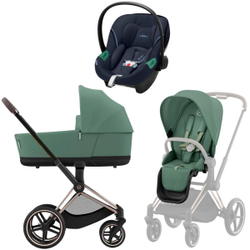 Коляска 3 в 1 Cybex Priam IV Rosegold complete и автокресло Aton S2 i-Size Ocean Blue Leaf Green