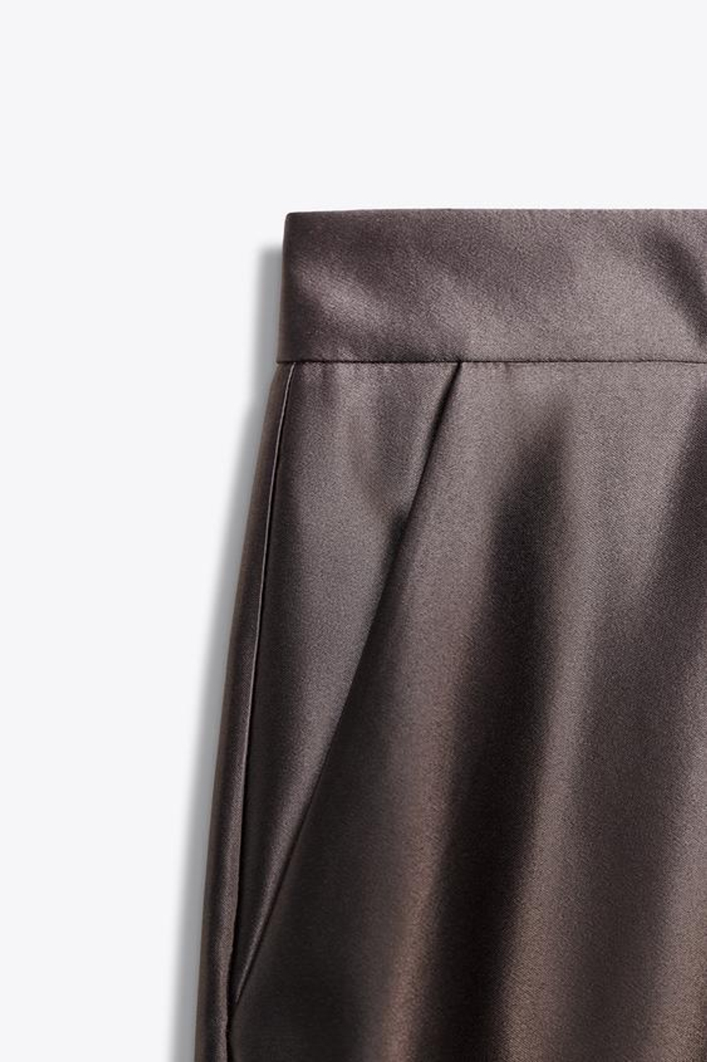 ZARA ПРЯМЫЕ БРЮКИ ИЗ АТЛАСНОЙ ТКАНИ, СЕРО-КОРИЧНЕВЫЙ