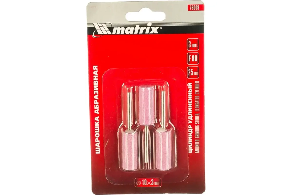 Шарошка абразивная (3 шт; 10x25x3 мм; F80; цилиндр удлиненный) MATRIX 76008
