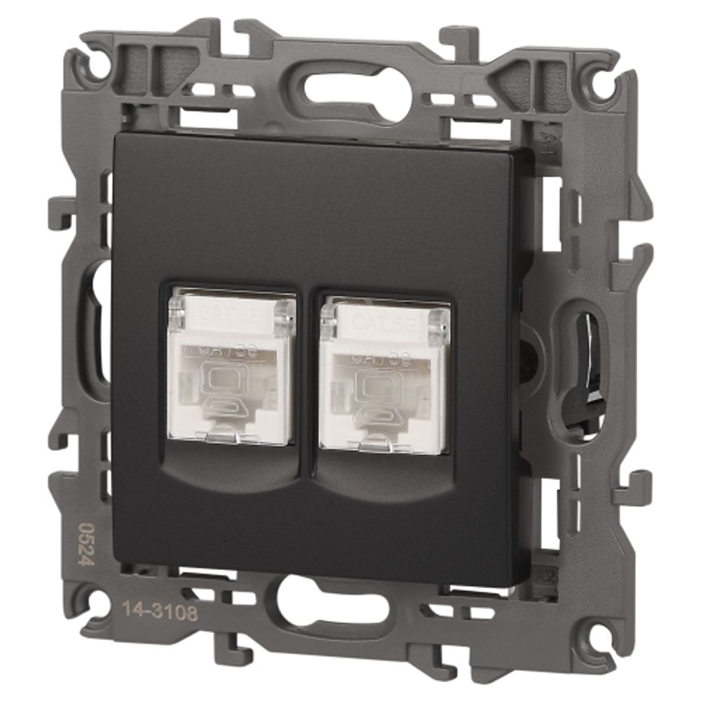 14-3108-05 ЭРА Розетка 2хRJ45, IP20, антрацит