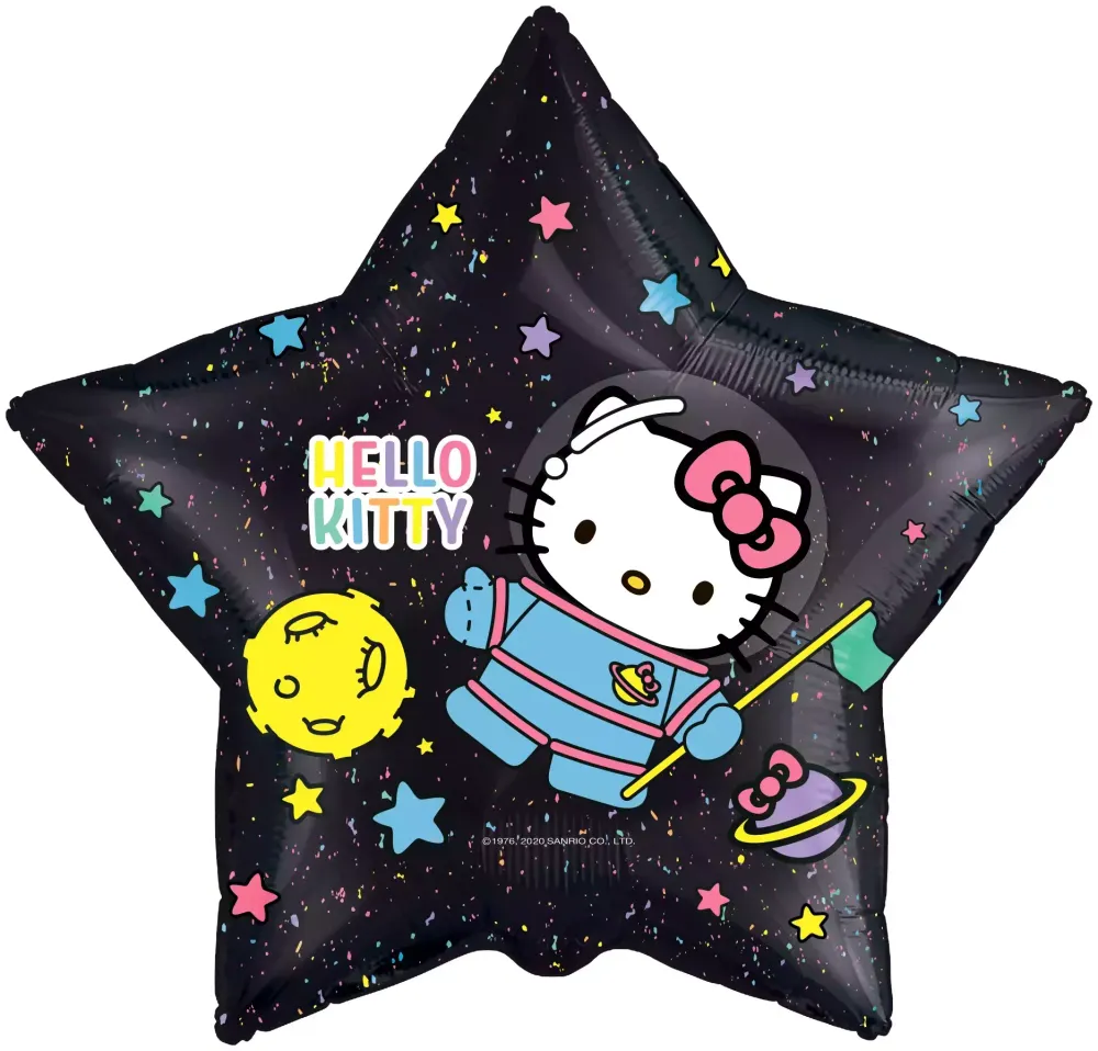 Шар (22''/56 см) Звезда, Hello Kitty, Космонавт, Черный (БГ-15)