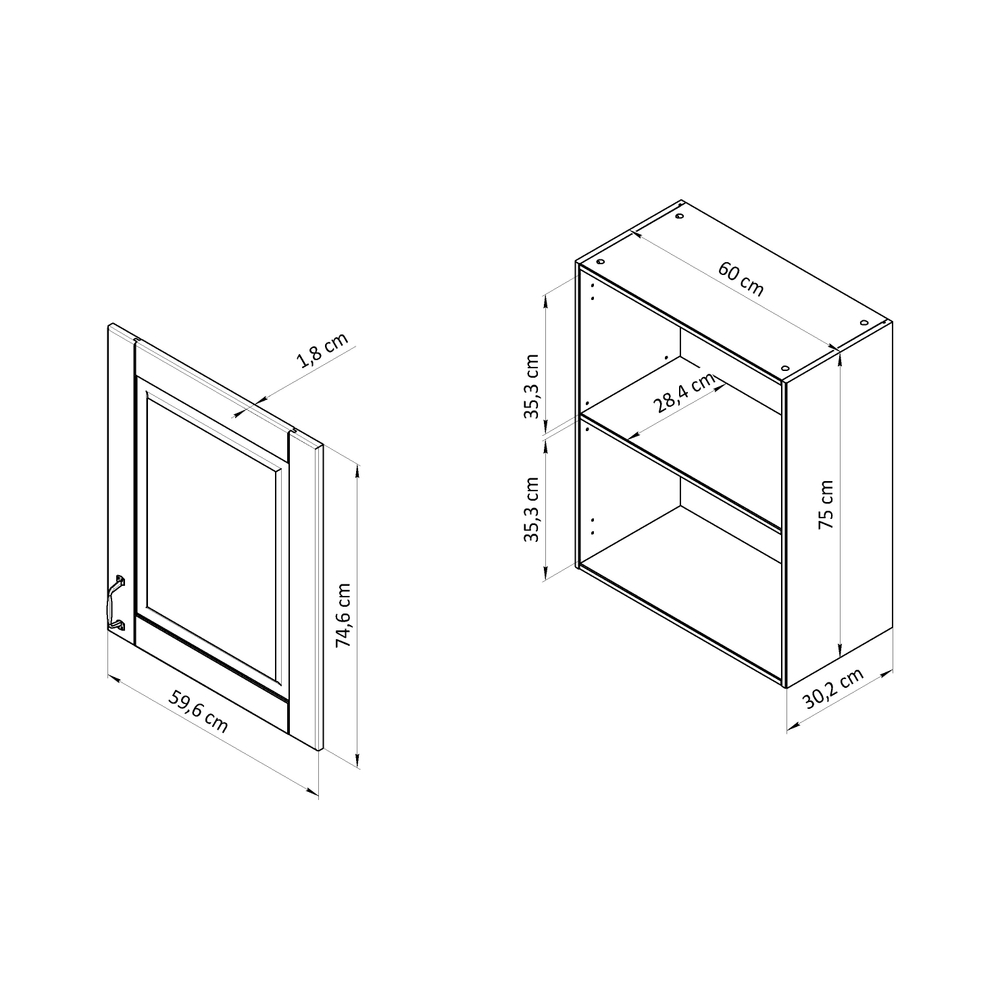 Кухонный модуль, 60х32х75, Стокгольм Натур, навесной, из массива дерева, в лаке, Dipriz