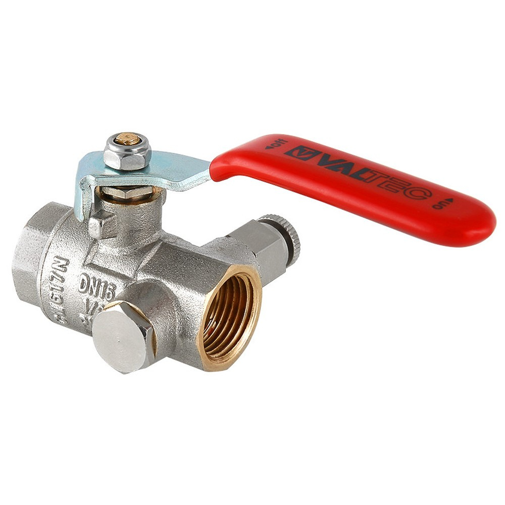 Кран шаровый с дренажом и воздухоотводчиком "рычаг" ВВ внутренняя резьба 1" (Valtec VT 245) уп 6 шт