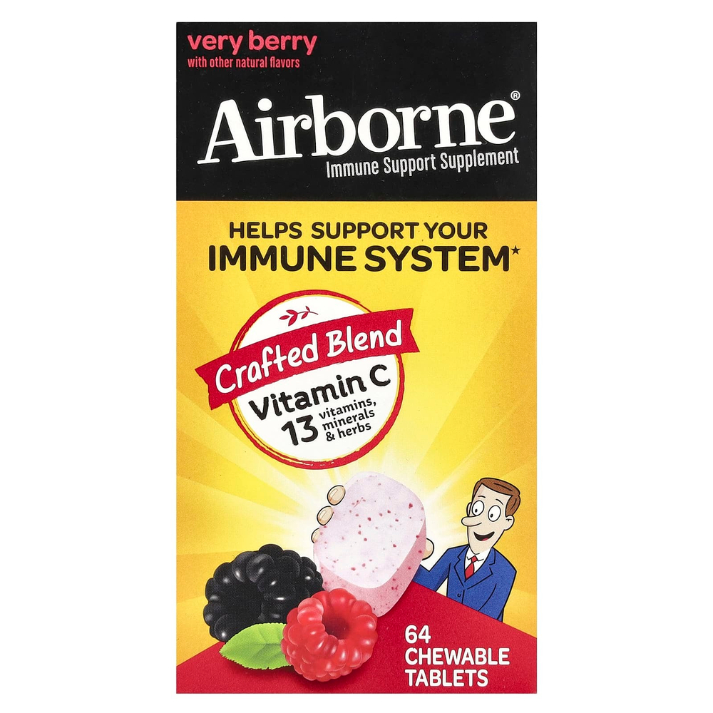 AirBorne, добавка для поддержки иммунитета, ягодный вкус, 64 жевательные таблетки