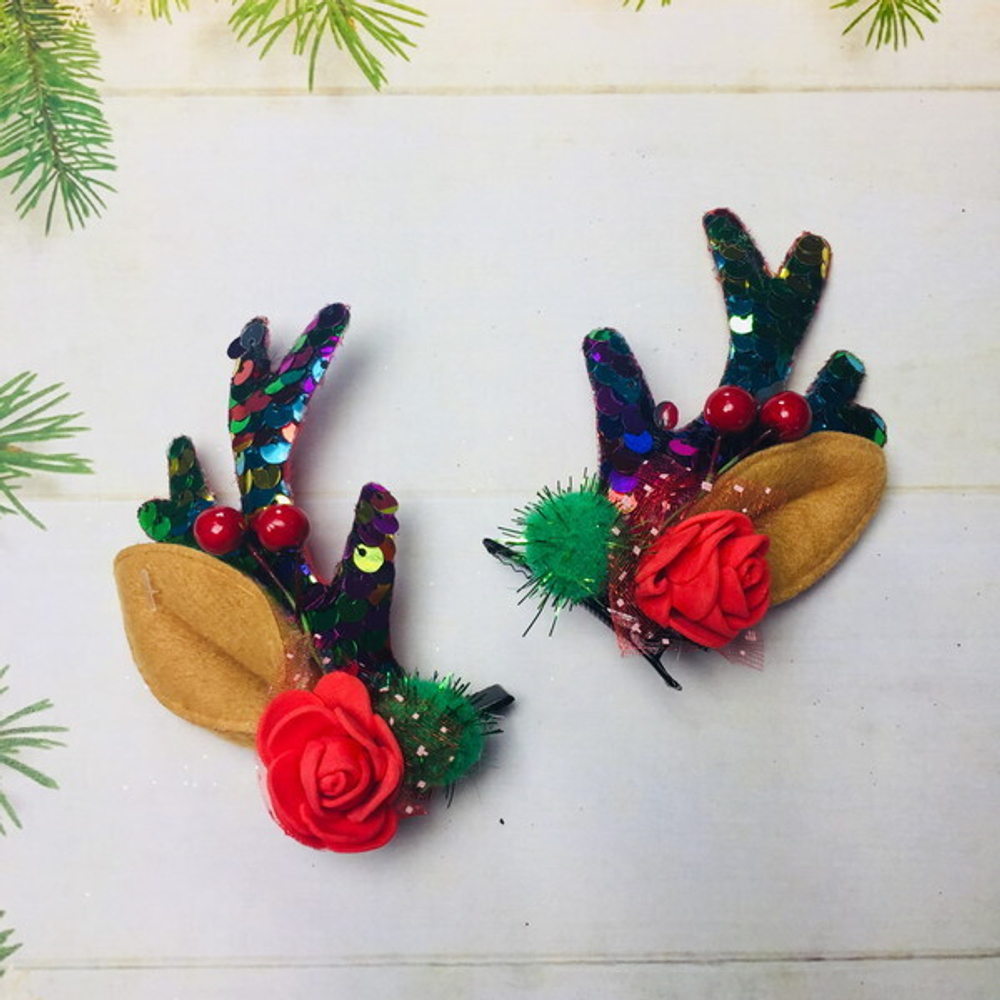 Карнавальный зажим для волос «Рожки оленя», микс