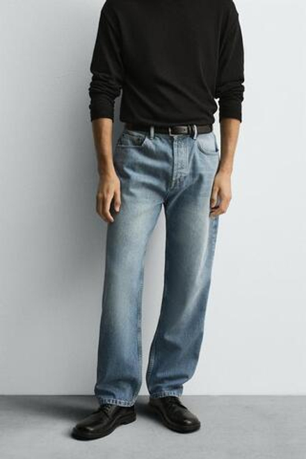 ZARA ДЖИНСЫ STRAIGHT ДЛИНОЙ ДО ЩИКОЛОТКИ, ВЫЦВЕТШИЙ СИНИЙ