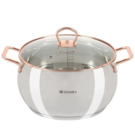 Кастрюля нерж, 5.8 л, крышка стекло, Daniks, Карлин, GS-01332G-24, индукц