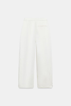 ZARA БРЮКИ BARREL ИЗ АТЛАСА, ЭКРЮ