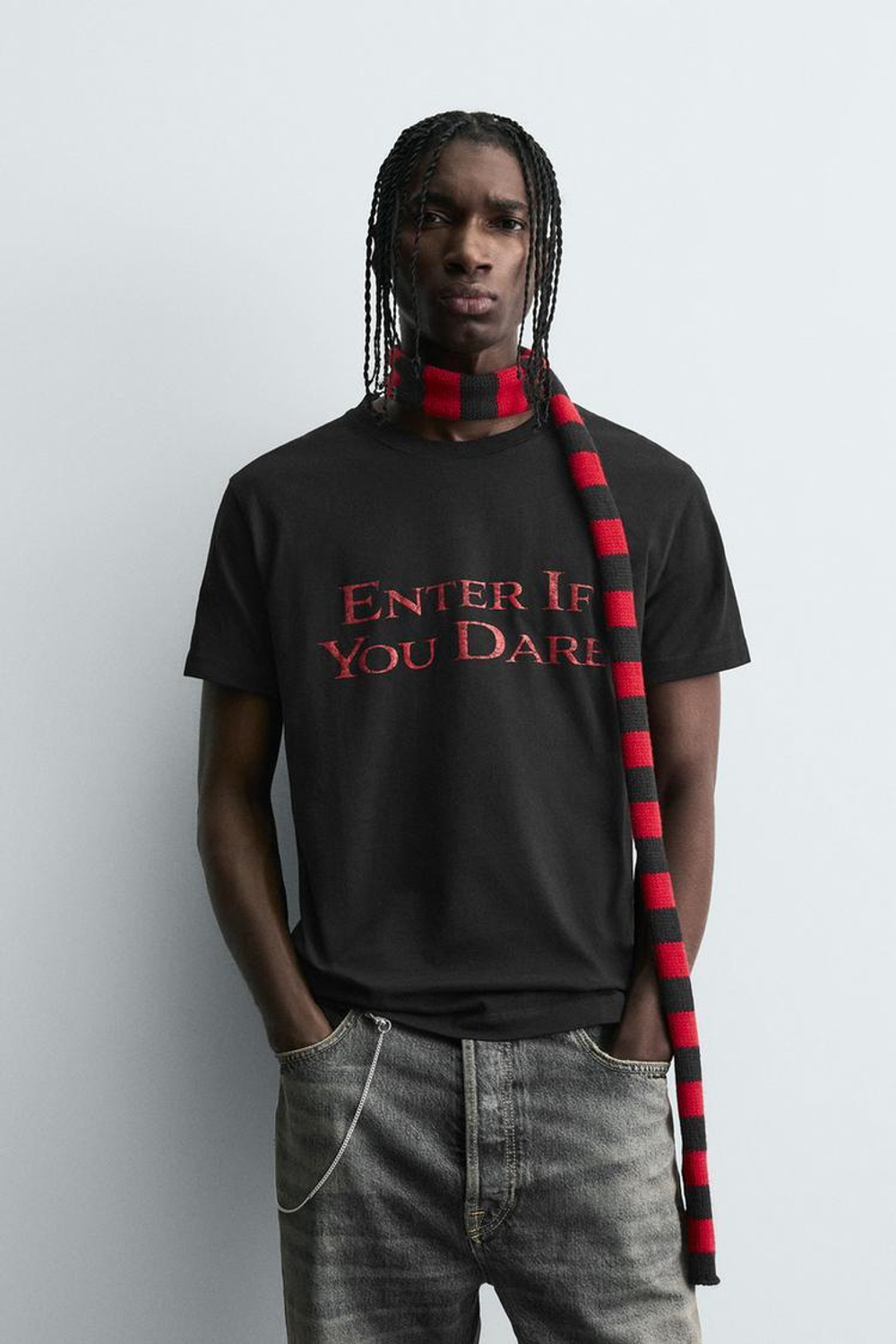 ZARA ФУТБОЛКА С НАДПИСЬЮ, ЧЕРНЫЙ