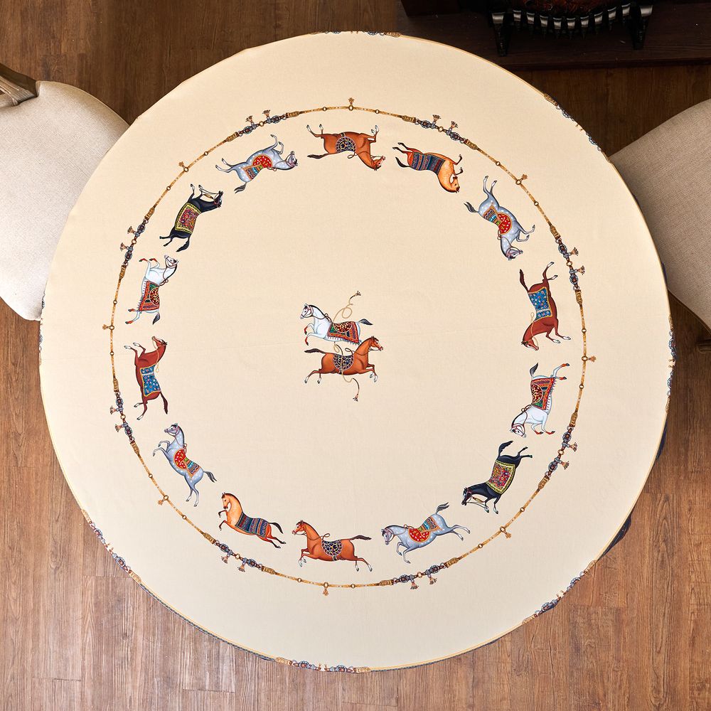 СКАТЕРТЬ КРУГЛАЯ "PASSAGE" 220СМ ,БЕЖЕВЫЙ, 100% ХЛОПОК,ТВИЛ,ПРОПИТКА