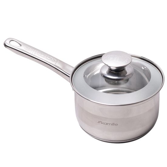 Ковш 2,1 л. из нержавеющей стали со стеклянной крышкой Kamille KM 4526S (d16х10,5 см)