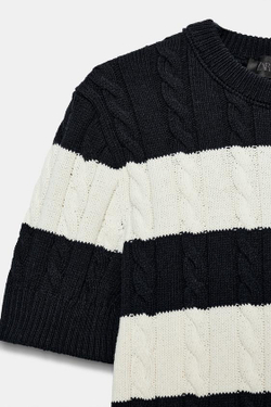 ZARA СВИТЕР В ПОЛОСКУ С УЗОРОМ «КОСЫ», ПОЛОСКИ