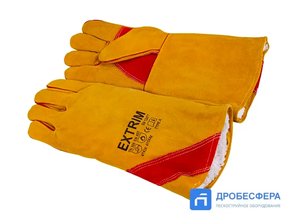 Перчатки пескоструйщика (кожа), оранжевые, утепление арт. EXT orange winter