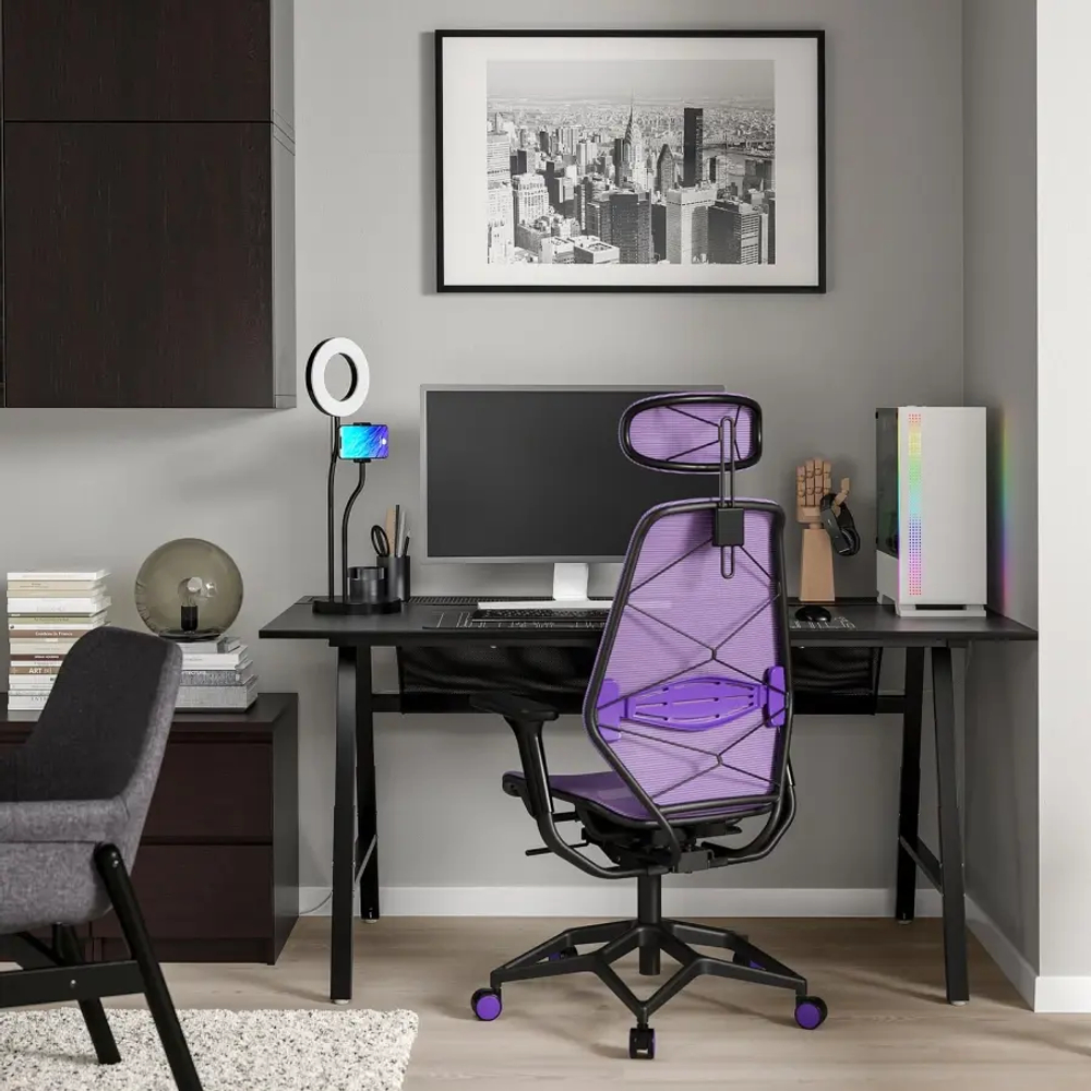 Игровой стол и стул - IKEA UTESPELARE/STYRSPEL, черный/фиолетовый, 160х80х66-78 см, УТЕСПЕЛАРЕ/СТИРСПЕЛ ИКЕА