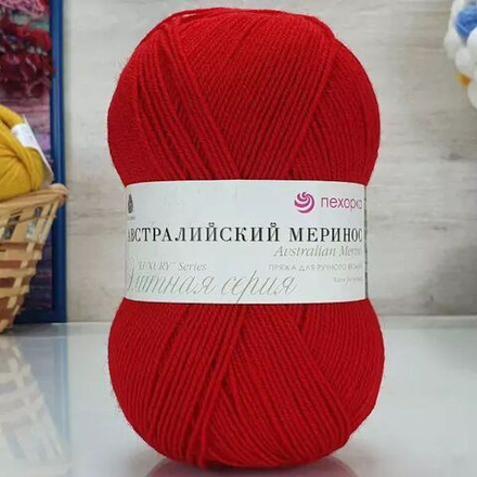 Австралийский меринос пряжа, Пехорка 95%меринос.шерсть 5%обьемный акрил 5х100г/400м 06 красный