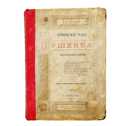 Авенариус В. П. Отроческие годы Пушкина. — СПб. Типография Н. А. Лебедева, 1891