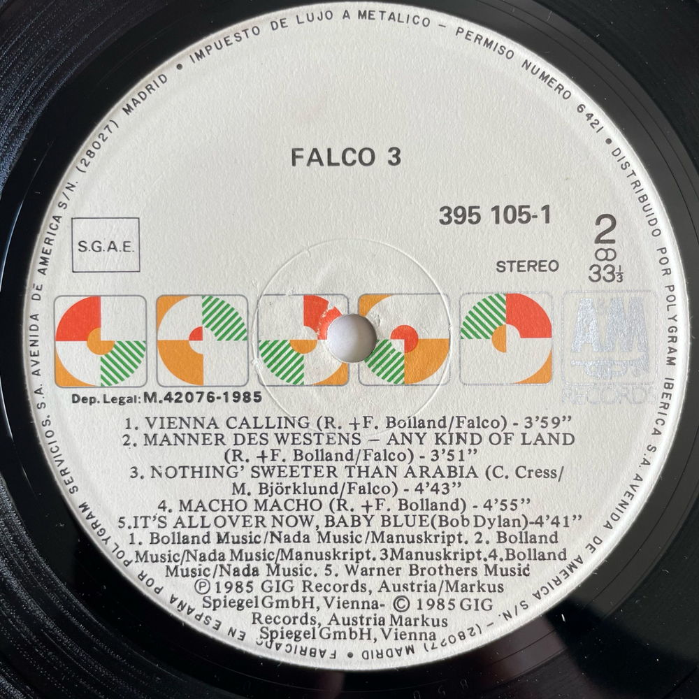 Винтажная виниловая пластинка LP Falco 3 (Испания 1985)