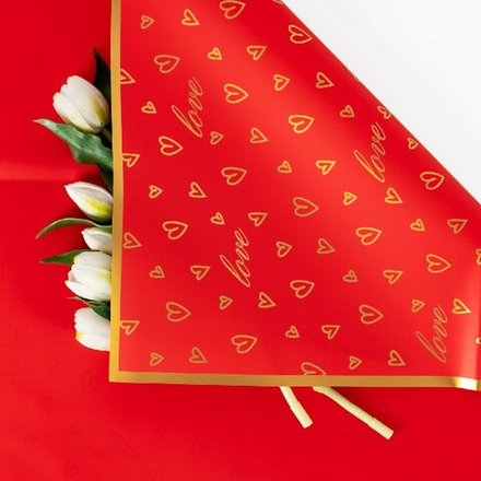 ЛИСТ двусторонняя "Сердечный бум" 57*57см Красный/20шт