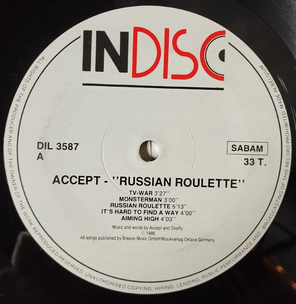 Винтажная виниловая пластинка LP Accept Russian Roulette (Бельгия 1986)