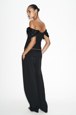 ZARA ТОП ИЗ БУКЛИРОВАННОЙ ТКАНИ, ЧЕРНЫЙ/ЭКРЮ