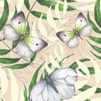Бабочки в тропиках на бежевом