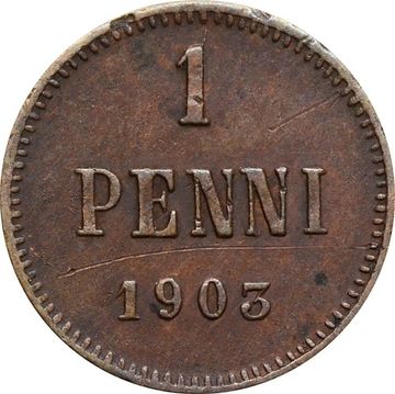 1 пенни 1903 (монета для Финляндии), маленькая цифра "3"