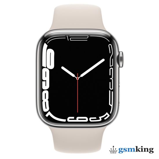 Apple Watch Series 7 GPS + Cellular 45mm Silver Stainless Steel Case with Sport Band Starlight MKJD3LL/A