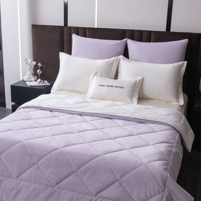 Комплект постельного белья на резинке с одеялом Вельвет Премиум «Лавандовый туман»