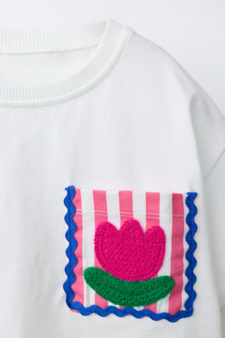 ZARA ФУТБОЛКА С ВОЛНИСТЫМ КАРМАНОМ, ЖЕЛТОВАТО-БЕЛЫЙ