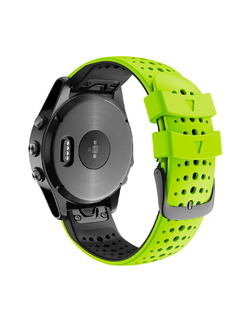 Ремешок дышащий Athlet 22 мм. для Garmin Fenix 7/6/5, EPIX 2, MARQ, Forerunner 935 / 945 / 955 / 965, instinct, instinct 2 силиконовый быстросъемный ( Лайм / Черный )