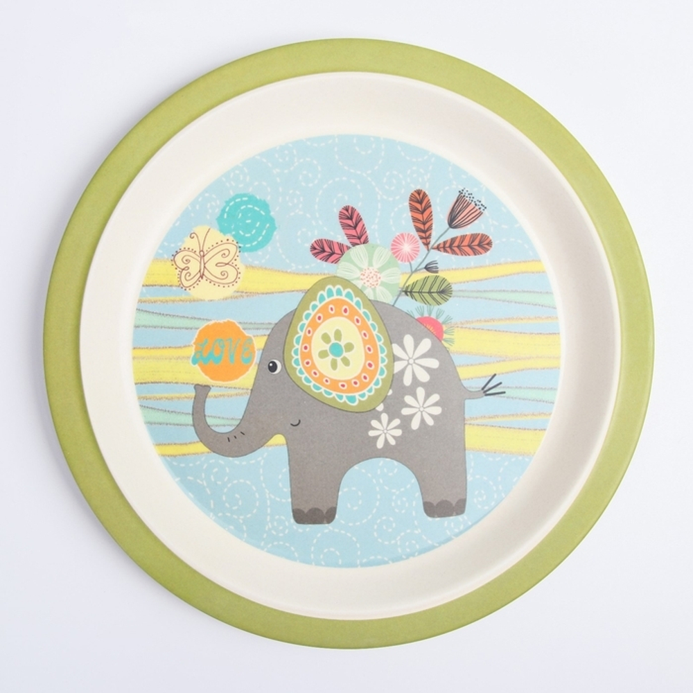 4611367 Набор детской бамбуковой посуды «Слоник», тарелка, миска, стакан, приборы, 5 предметов