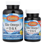 Carlson, Elite Omega-3 с витаминами D и K, натуральный лимон, 90 капсул