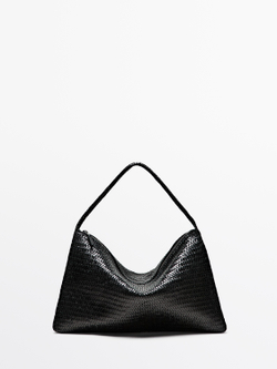 Massimo Dutti Большая плетеная сумка-саквояж из кожи наппа, черный