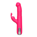 Розовый вибратор-ротатор со стимулятором клитора и возвратно-поступательными движениями - 22,4 см. (Цвет: розовый)