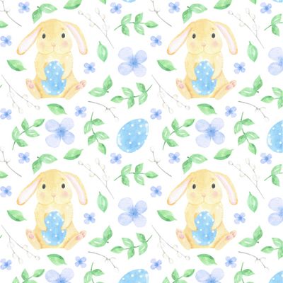 Весенний пасхальный принт. Пасхальный заяц, кролик, весна, яйца, весенняя зелень, Пасха.